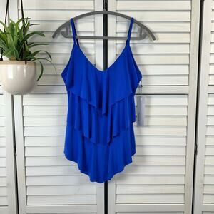 Magicsuit‎ Miraclesuit Blue Rita Tankini Swimsuit Top Tiered Ruffle Size 12